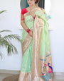 Verdant Pista Paithani Silk Saree With Glittering Blouse Piece