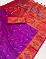 Denouement Purple Paithani Silk Saree With Demure Blouse Piece