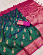 Stunning Dark Green Soft Banarasi Silk Saree With Splendorous Blouse Piece
