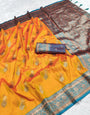 Smart Yellow Soft Banarasi Silk Saree With Wonderful Blouse Piece