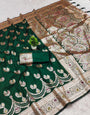 Appealing Dark Green Soft Banarasi Silk Saree With Dazzling Blouse Piece