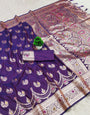 Evocative Purple Soft Banarasi Silk Saree With Conflate Blouse Piece