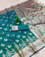 Charming Sea Green Soft Banarasi Silk Saree With Sizzling Blouse Piece