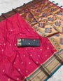 Confounding Dark Pink Paithani Silk Saree With Palimpsest Blouse Piece