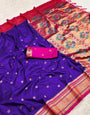 Seraphic Royal Blue Paithani Silk Saree With Ethereal Blouse Piece