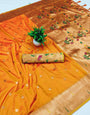 A dreamy Mustard Paithani Silk Saree With Flameboyant Blouse Piece