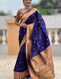 Arresting Navy Blue Paithani Silk Saree With Intricate Blouse Piece