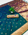Panoply Rama Paithani Silk Saree With Elision Blouse Piece