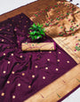 Cynosure Wine Paithani Silk Saree With Stunner Blouse Piece