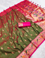 Nebula Green Paithani Silk Saree With Beguiling Blouse Piece