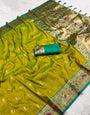 Opulent Mehndi Paithani Silk Saree With Ornate Blouse Piece