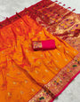 Elaborate Orange Paithani Silk Saree With Luxuriant Blouse Piece