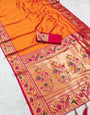 Flaunt Orange Paithani Silk Saree With Pretty Blouse Piece