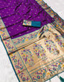 Embellished Purple Paithani Silk Saree With Enamoring Blouse Piece