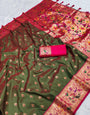 Pretty Green Paithani Silk Saree With Ephemeral Blouse Piece