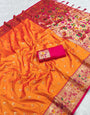 Snappy Orange Paithani Silk Saree With Magnetic Blouse Piece