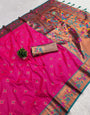 Traditional Dark Pink Paithani Silk Saree With Most Stunning Blouse Piece