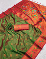 Prominent Green Paithani Silk Saree With Appealing Blouse Piece