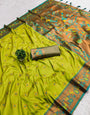 Pretty Mehndi Paithani Silk Saree With Quixotic Blouse Piece