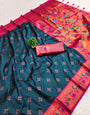 Lissome Teal Blue Paithani Silk Saree With Dissemble Blouse Piece