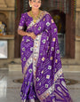 Sizzling Purple Soft Banarasi Silk Saree With Amazing Blouse Piece