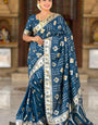 Zephyr Rama Soft Banarasi Silk Saree With Aplomb Blouse Piece