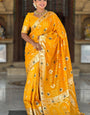 Ratatouille Yellow Soft Banarasi Silk Saree With Efflorescence Blouse Piece