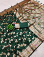 Tantalizing Dark Green Pure Zari Weaving Banarasi Silk Saree With Dulcet Blouse Piece