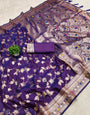 Designer Royal Purple Pure Zari Weaving Banarasi Silk Saree With Adorning Blouse Piece