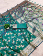 Mesmerising Sea Green Pure Zari Weaving Banarasi Silk Saree With Gorgeous Blouse Piece