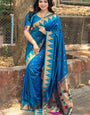 Fancifull Firozi Paithani Silk Saree With Blissful Blouse Piece