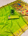 Sizzling Parrot Paithani Silk Saree With Elegant Blouse Piece