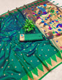 Glittering Rama Paithani Silk Saree With Tempting Blouse Piece