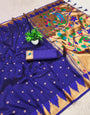 Staggering Royal Blue Paithani Silk Saree With Quintessential Blouse Piece