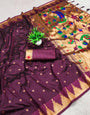 Desultory Wine Paithani Silk Saree With Divine Blouse Piece