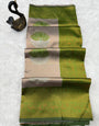 Delectable Beige and Green Soft Silk Saree With Amazing Blouse Piece