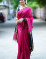 Profuse Dark Pink Cotton Silk Saree With Moiety Blouse Piece