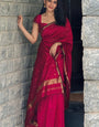 Luxuriant Dark Pink Cotton Silk Saree With Sumptuous Blouse Piece