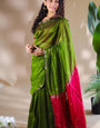 Sempiternal Green Cotton Silk Saree With Elision Blouse Piece