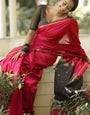 Classic Dark Pink Cotton Silk Saree With Dazzling Blouse Piece