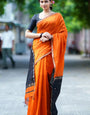 Scintilla Orange Cotton Silk Saree With Desultory Blouse Piece