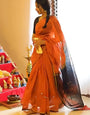 Incomparable Orange Cotton Silk Saree With Opulent Blouse Piece