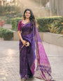 Elision Purple Cotton Silk Saree With Splendiferous Blouse Piece
