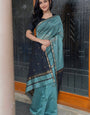 Vestigial Sea Green Cotton Silk Saree With Tremendous Blouse Piece