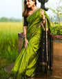 Breathtaking Green Cotton Silk Saree With Stunner Blouse Piece