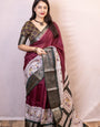 Adoring Wine Digital Printed Dola Silk Saree With Mesmeric Blouse Piece