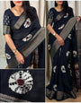 Bewitching Black Digital Printed Dola Silk Saree With Girlish Blouse Piece