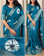 Nectarous Firozi Digital Printed Dola Silk Saree With Vibrant Blouse Piece