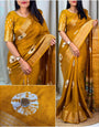 Luxuriant Mustard Digital Printed Dola Silk Saree With Engaging Blouse Piece