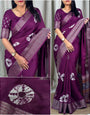 Sempiternal Purple Digital Printed Dola Silk Saree With Moiety Blouse Piece